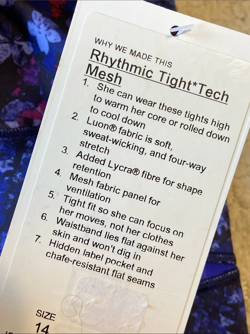 Ivivva rhythmic tight tech mesh vibrant floral print breathable Size 14 Girls